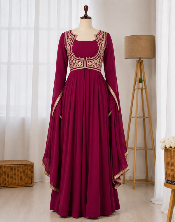Roman Silk Floral Print Anarkali Suit Set