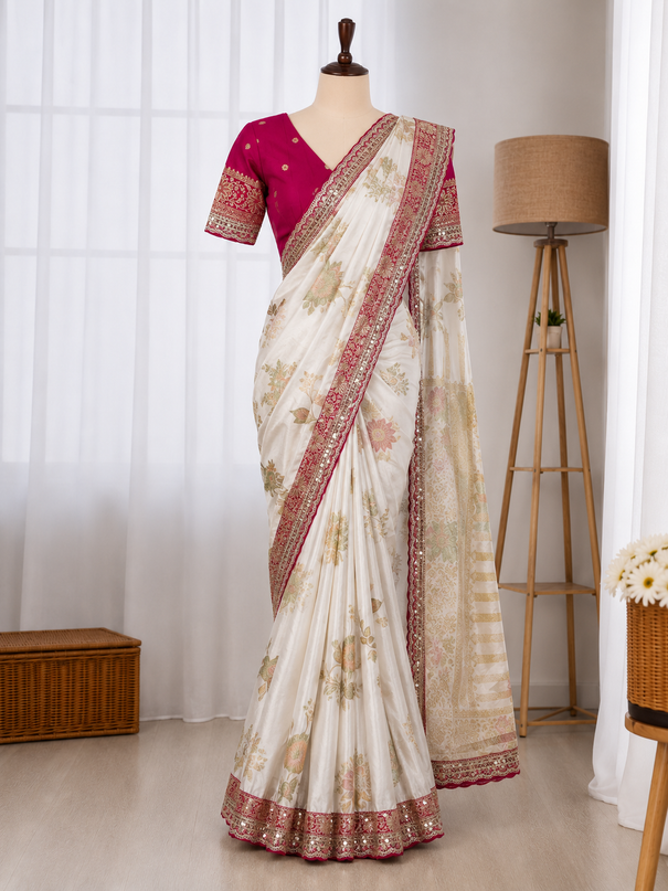 Beautifull Embroidery Coding Sequience Work Saree