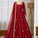 Crunchy Silk Embroidered Gown Suit Set