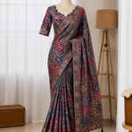 Most Viral Crepe Fabric With Printed Pattern Sequience Work Saree