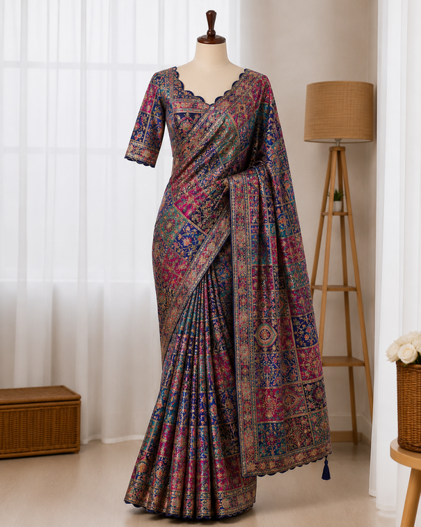 Most Viral Crepe Fabric With Printed Pattern Sequience Work Saree