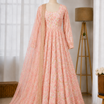 Orange Chiffon Floral Print Anarakali