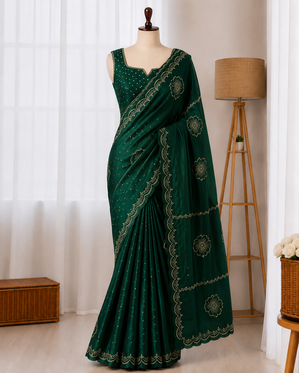 Most Viral Sattin Silk With Beautifull Jarkhan Work Saree