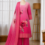 WOMEN'S PREMIUM CHANDERI SILK WITH JACQARD PRINT DUPATTA TOP PANT SET