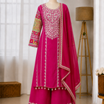 NEW VICHITRA SILK PARTY WEAR LOOK TOP PLAZZO AND DUPATTA SET FULLY STITCHED