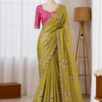 Beautifull Paper Silk With Floral Embroidery Work Saree
