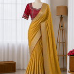 Designer Pure Banarasi Saree With Weaving Motifs & Contrast piping saree