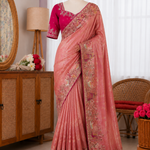 Beautiful  Dola Silk Saree With Coding And Multi Sequence Work