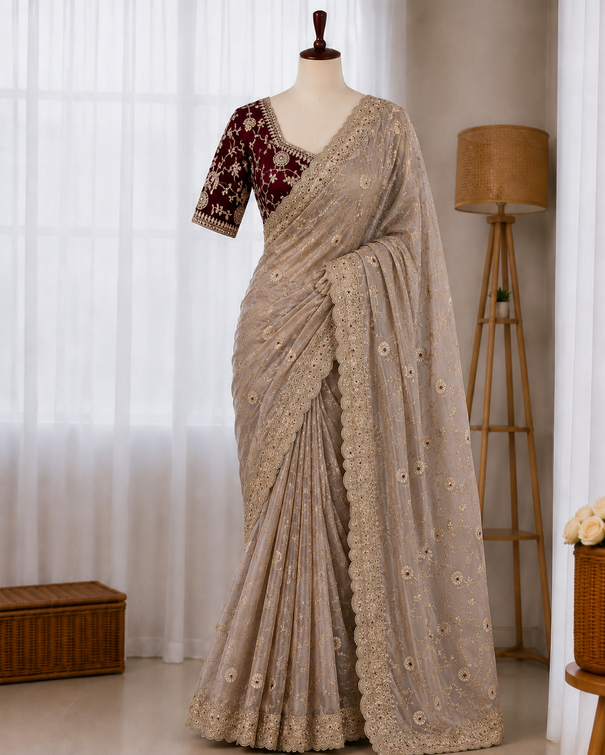 Soft Elegent With Rich Look With Embroidery Work Saree