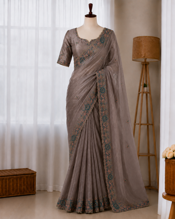 Beautifull Soft Rich Silk With Embroidery Work Saree