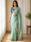Beautiful Elegant Rich Look Embroidery Thread Work Premium Space Silk Saree