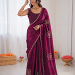Most Viral Sattin Silk With Beautifull Jarkhan Work Saree