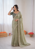 Beautifull Chiffon With Thread Embroidery Work Saree