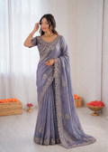 Beautifull Chiffon With Thread Embroidery Work Saree