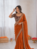 Beautiful Soft Rangoli Silk With Sequins Jari & thread Embroidery Work Saree