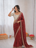 Beautiful Soft Rangoli Silk With Sequins Jari & thread Embroidery Work Saree