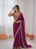 Beautiful Soft Rangoli Silk With Sequins Jari & thread Embroidery Work Saree