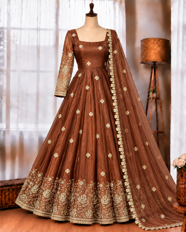 Chinon Silk Anarkali Suit with Thread & Sequin Work and Dupatta