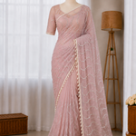 Beautiful Soft Rich Net Embroidery Sequence Pearl Work Saree