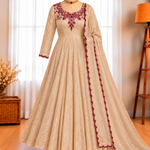 Doremon Crush Embroidered Gown with Micro Cotton Pant & Butterfly Net Embroidered Dupatta