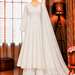 Pure Cotton Top Pant Set with Chiffli Work & Net Dupatta