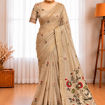 Soft Glass Silk Saree with Full Minakari & Zari Jacquard Weaving and Contrast Cotton Blouse