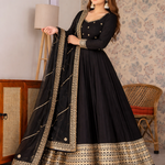 Designer Chinon Silk Heavy Sequence Work Anarkali Set With Dupatta