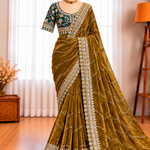 Soft Space Silk Saree with Bead, Sequin & Zari Embroidery and Heavy Embroidered Stitched Blouse