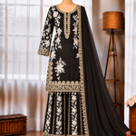 Heavy Star Georgette Top Palazzo Set with Sequin Embroidery & Lace Work