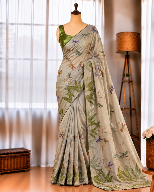 Soft Tebby Silk Saree with Beautiful Katdana Handwork