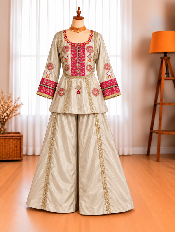 Cos Moss Mirror & Sequin Embroidered Top with Palazzo Set