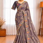 Fendy Satin Saree with Elegant Cording Work & Matching Stitched Cording Work Blouse