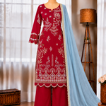 Mul Chanderi Top Pant Set with Embroidery & Cutwork Dupatta