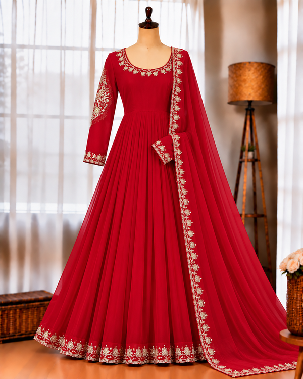 Faux Georgette Gown Set with Thread & Sequin Work