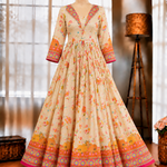 Pure Viscose Soft Silk Gown with Jacquard Pashmina & Fancy Printed Koti