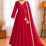 Roman Silk Gown with Hand Embroidery & Printed Organza Dupatta