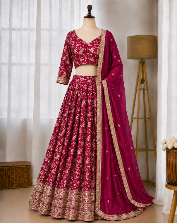Pink Colour Beautiful Sequence Work With Heavy Designer Blouse Lehenga Choli