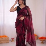 Fandy Satin Floral Print Saree