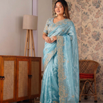 Beautifull Pure Crystal With Embroidery Work Saree