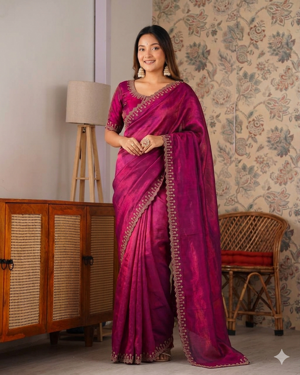 Beautifull Space Silk With ELegent Zarkan Work Saree