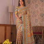 Beautiful Chinon Silk  With Print And Real Mirror Work saree