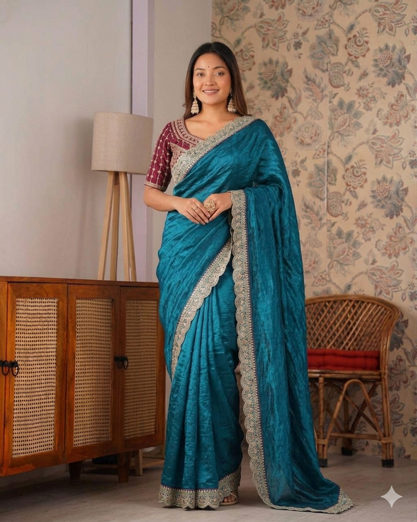 Beautiful Fandy Sartin With Border Embroidery Work Saree