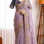 Fendy Satin Saree with Embroidery Work & Stitched Blouse