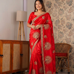 Red Color Fandy Satin Silk With Embroidery Work Saree