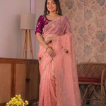 Beautiful Fandy Satin Saree With Handwork Butta And Cutdana Work