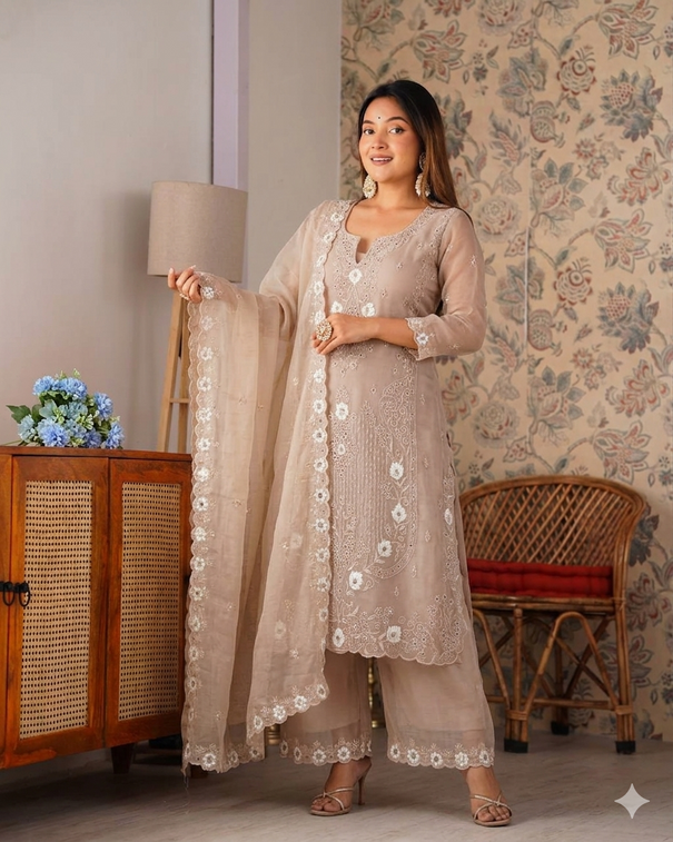 Beautifull Currency Silk With Thread And Sequience Work Top Plazzo