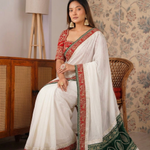 Beautifull Whte Color Tibby Silk With Thred Work Saree