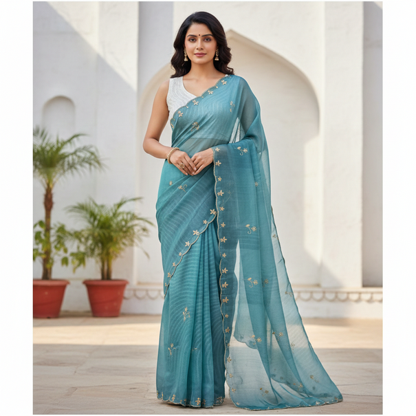 Beautifull Bubble Silk With Hand Work Saree
