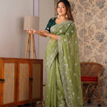 Beautifull Crunchy Silk With Sequience Work Saree