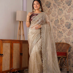 Beautifull Soft Frendy Satin With Sequience Zari Embroidery Work Saree